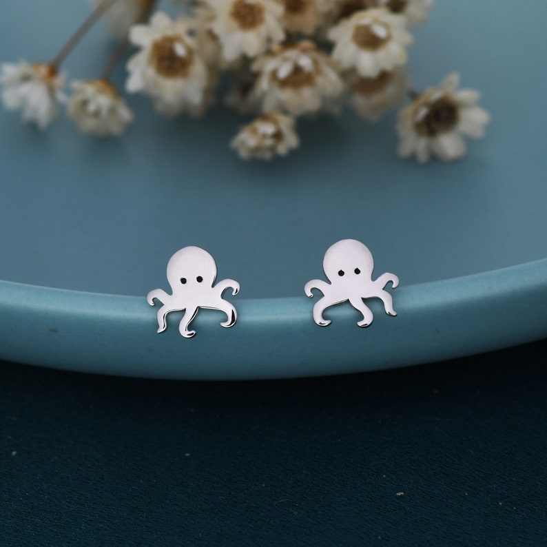 Tiny Octopus Stud Earrings in Sterling Silver Animal Stud Earrings Ocean Fish Earrings Cute, Fun, Whimsical image 1