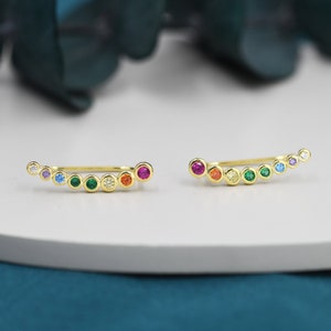 Rainbow Pebble CZ Crawler Earrings in Sterling Silver, Silver or Gold, Dotted Ear Crawlers, Dots Crawler, Bobble Crawlers image 5