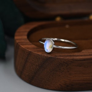 Moonstone Oval Ring in Sterling Silver, US 5 - 8,  Delicate Opal Stone Ring, Lab Moonstone Ring, Lab Moonstone Ring