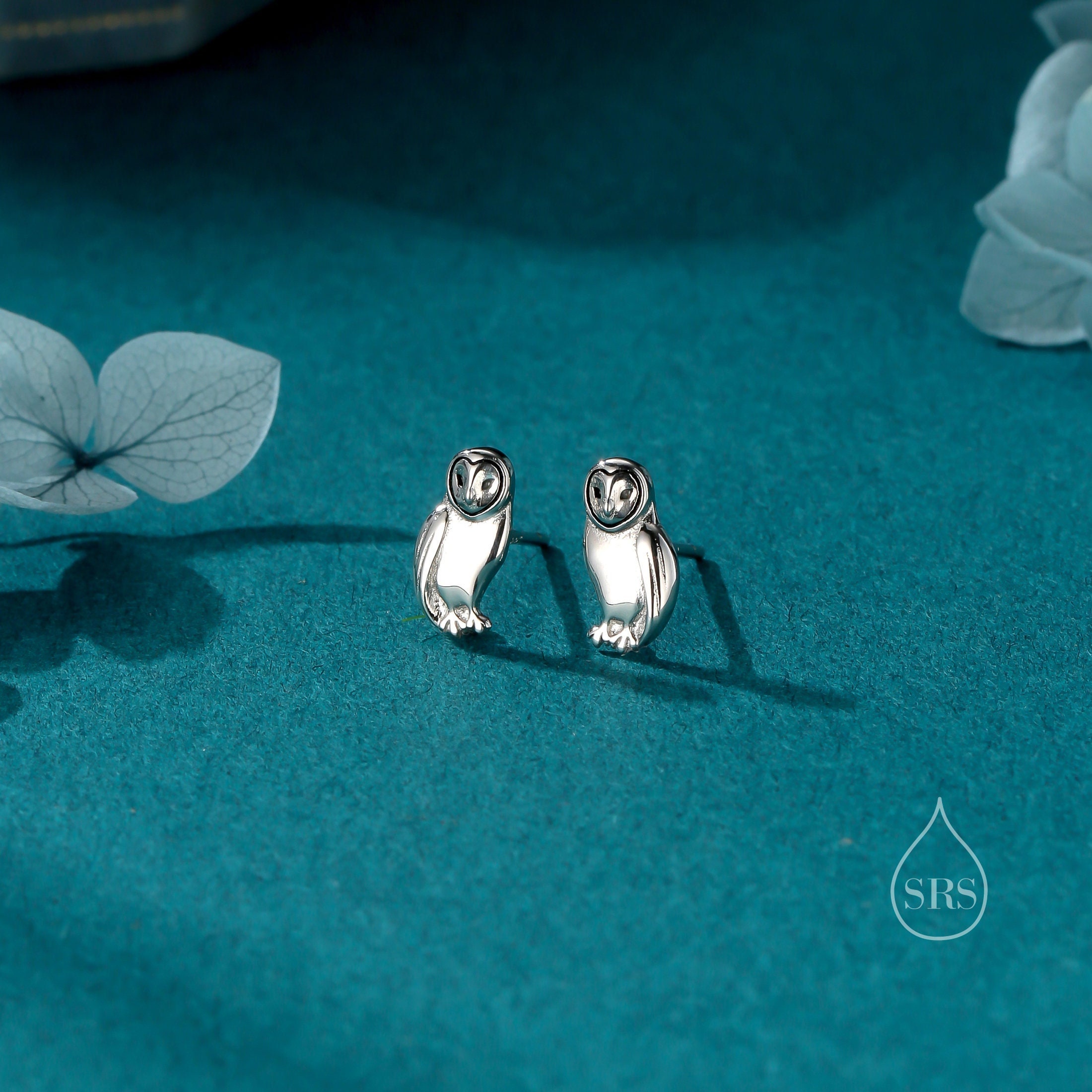 Barn Owl Stud Earrings in Sterling Silver, Gold and Rose Gold. Owl Bird Earrings,  Nature Inspired A