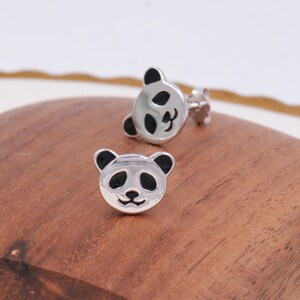 Sterling Silber Panda Bär Ohrstecker, niedlich und schrullig Schmuck, Natur, Tier Ohrringe Bild 7