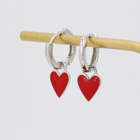 Heart Earrings with Charm Dangle Sterling Silver Heart Earrings with Charm Dangle Sterling Silver