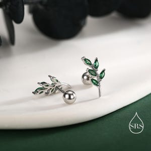 Emerald Green Leaf Screw Back / Internally Threaded Flat Back / Stud Earrings in Sterling Silver, Silver or Gold, Olive Leaf Branch Earrings