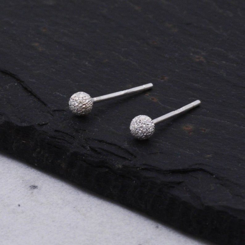 Frosted Sterling Silver Ball Tiny Stud Earrings Textured Etsy UK