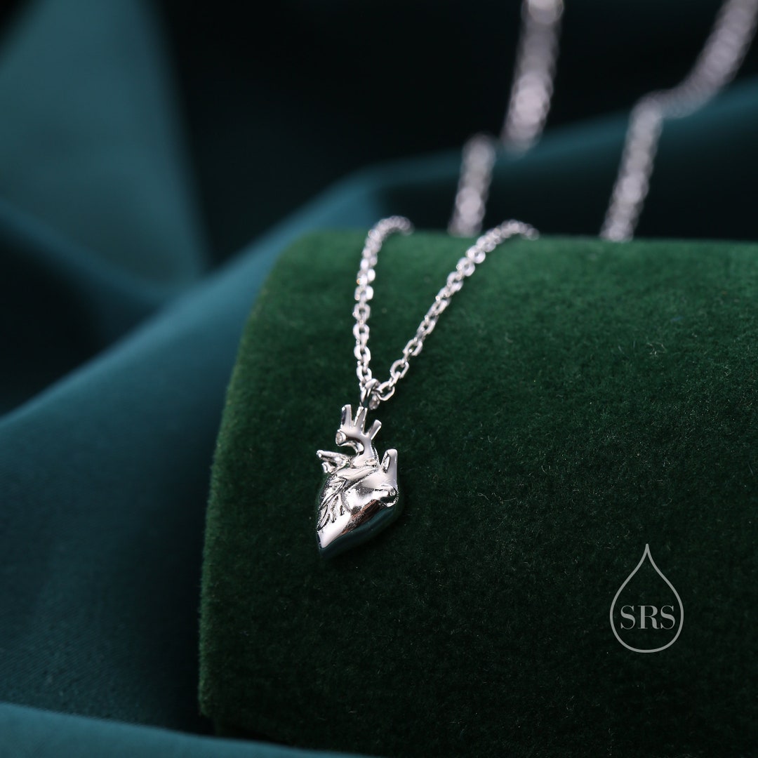 Anatomical Heart Pendant Necklace Sterling Silver, Silver or Gold