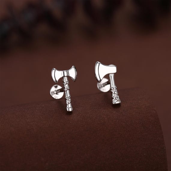 Sterling Silver Viking Axe Mismatched 16G Flat Back Labret