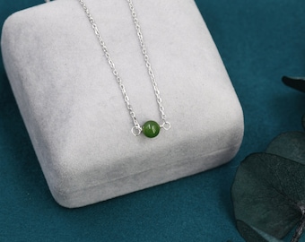 Jade Bead Necklace in Sterling Silver, Jade Necklace, Single Jade