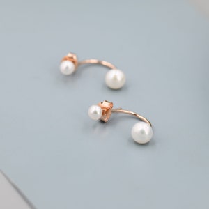 Genuine Freshwater Pearl Ear Jacket in Sterling Silver, Silver or Gold, Front and Back Earrings , Natural Pearl Earrings, Dainty Jewellery image 9