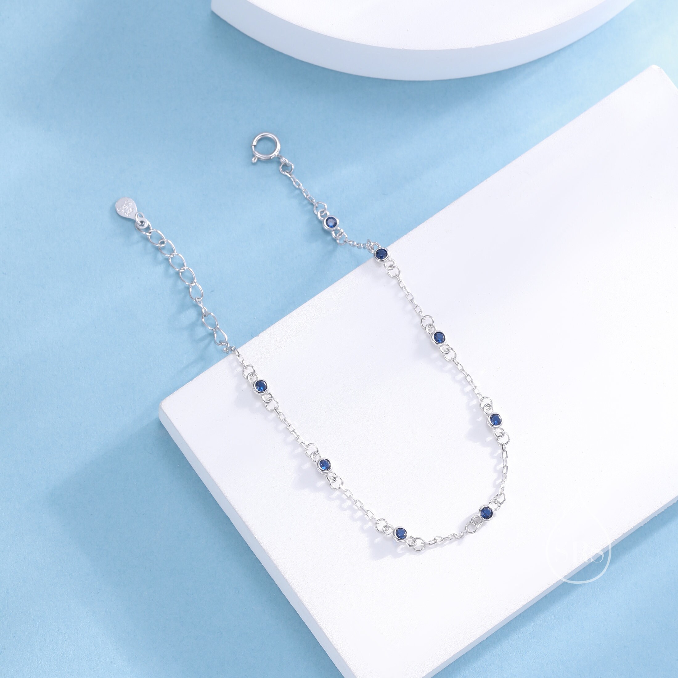 Sterling Silver Extra Delicate Sapphire Blue CZ Bezel