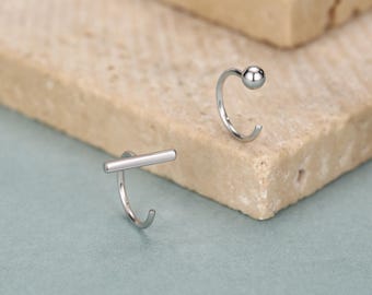 Sterling Silver Mismatched Bar and Sphere Open Hoop Earrings