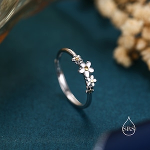 Sterling Silver Forget-Me-Not Ring, Adjustable Size,  Forget me not blossom ring, Daisy Flower Ring, Dainty and Delicate