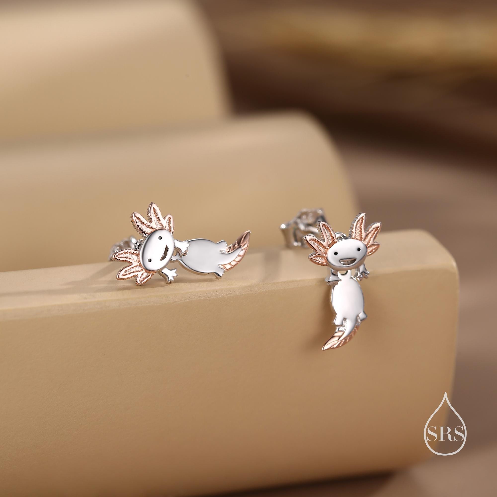 Orecchini A Bottone Axolotl Rosa Kawaii - Piccoli Orecchini A Forma Di Animale In Acrilico E Lega, Ipoallergenici, Regalo Carino