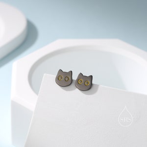 Black Cat Stud Earrings in Sterling Silver, Black Rhodium Coated Cat Earrings, Cute Cat Earrings, Silver Cat Earrings, Nature Inspired image 5