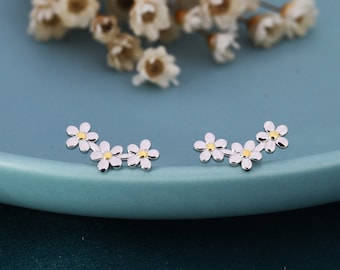 Forget-me-not Flower Stud Earrings in Sterling Silver, Three Flower Bouquet Earrings, Triple Daisy Flower Cluster Earrings