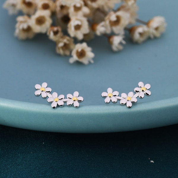 Forget-me-not Flower Stud Earrings in Sterling Silver, Three Flower Bouquet Earrings, Triple Daisy Flower Cluster Earrings