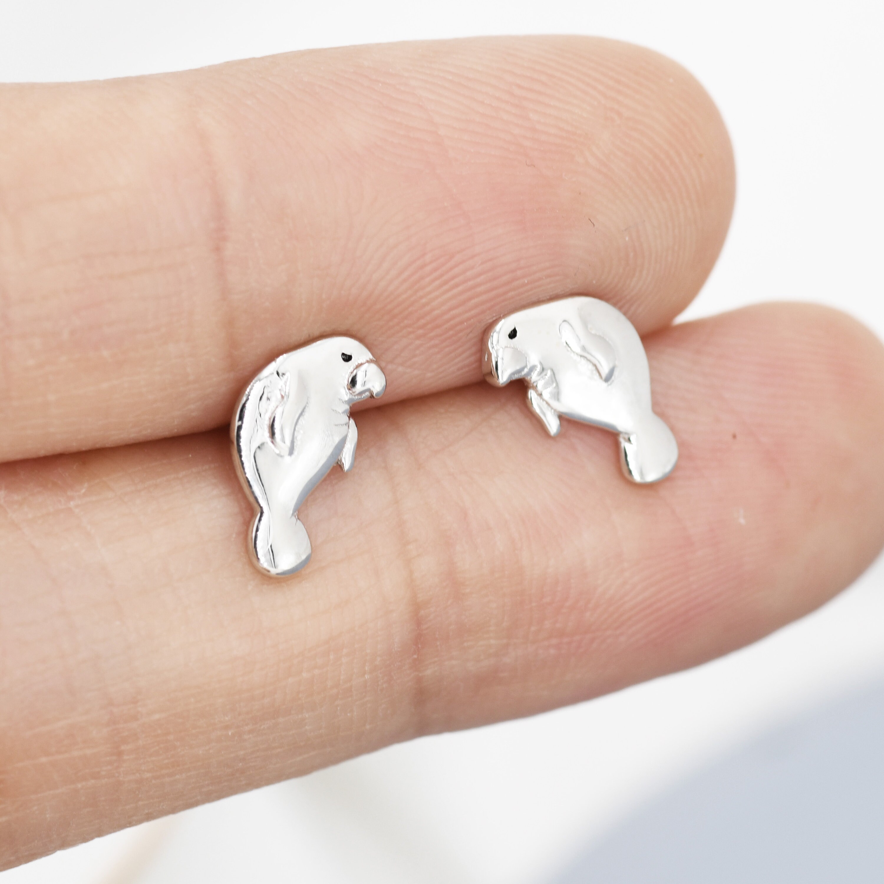 Manatee Stud Earrings in Sterling Silver Nature Inspired Etsy