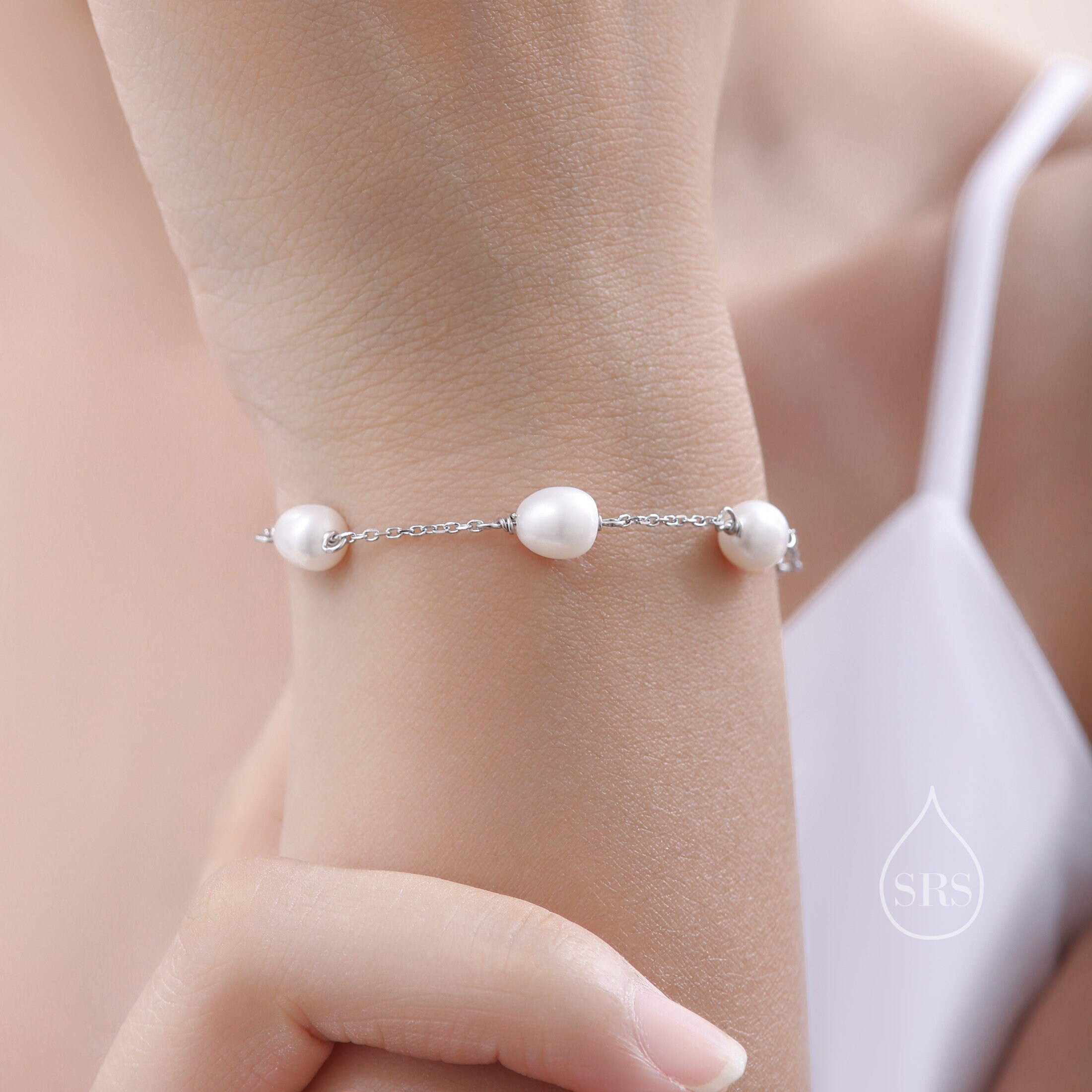Sterling Silver Freshwater Pearl Bracelet, Silver or Gold