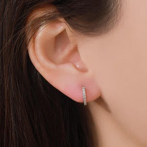 Dubbelzijdige CZ Huggie Hoops in sterlingzilver, 6 mm, 8 mm, 10 mm en 12 mm Clicker Hoops, roségoud of goud, eenvoudige sleeper hoepels