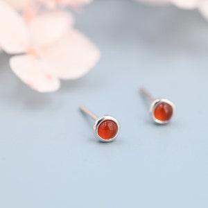 Orecchini a bottone in argento sterling con corniola rossa, pietra di corniola rossa autentica da 3 mm, gioielli semipreziosi