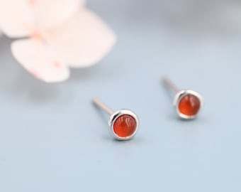 Pendientes de plata de ley con cornalina roja, piedra cornalina roja genuina de 3 mm, joyería semipreciosa