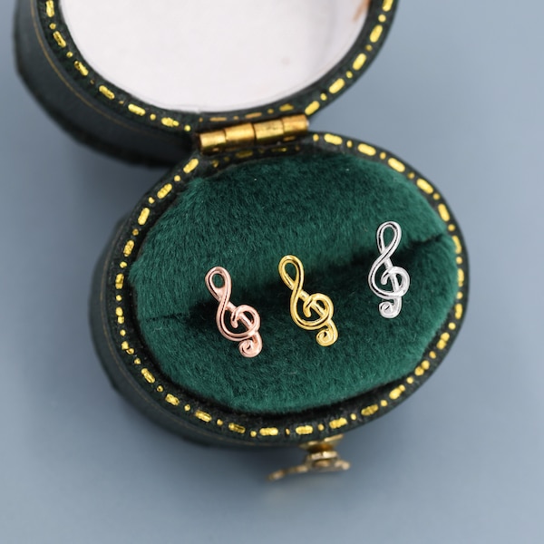 Treble Clef Stud Earrings in Sterling Silver, Music Stud Earrings , Silver Gold or Rose Gold, Musical Earrings