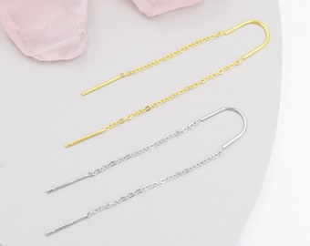 Sterling Silver U shape Threader, Silver or Gold, Minimal Long Threader earrings, Minimalist, Threaders