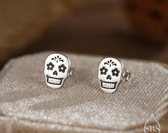 Sugar Skull Stud Earrings in Sterling Silver, Oxidised Silver, Gold or Rose Gold, Sugar Skull Earrings, Day of the Dead Earrings, Halloween