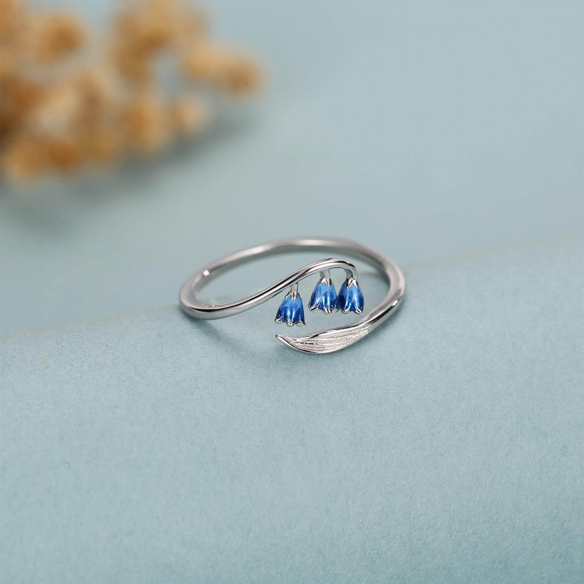 Sterling Silver Bluebell Enamel Open Ring