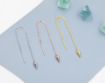 Dangling Spike Threader Earrings in Sterling Silver, Silver, Gold or Rose Gold, Arrow Ear Threaders, Pyramid Threaders