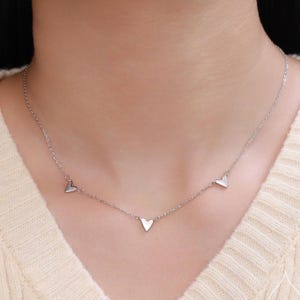 Triple Heart Necklace in Sterling Silver, Tiny Three Heart Necklace, Silver, Gold or Rose Gold,  Heart Charm Necklace