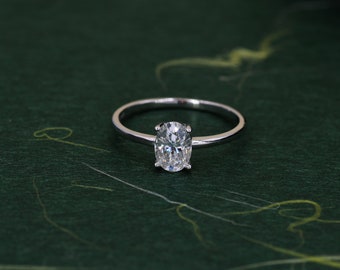 Anello di fidanzamento classico con pietra singola con diamante ovale in moissanite da 1 carato in argento sterling, anello ovale in moissanite autentico, US 5-8