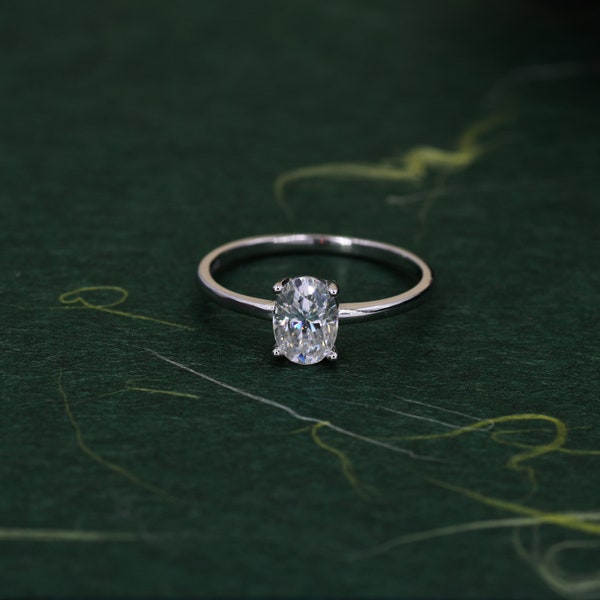 Anillo de compromiso de piedra única clásico de diamante moissanita ovalado de 1 quilate en plata de ley, anillo ovalado de moissanita genuino, EE.UU. 5-8