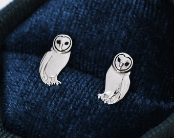 Barn Owl Stud Earrings in Sterling Silver, Owl Bird Earrings,  Nature Inspired Animal Earrings