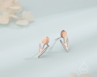 Tulip Flower Stud Earrings in Sterling Silver, Two Tone Finish, Flower Earrings, Tulip Earrings