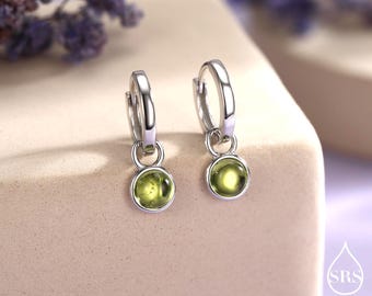 Genuine Peridot Hoop Earrings in Sterling Silver, Detachable Green Peridot Coin Dangle Hoop Earrings, Interchangeable, August Birthstone