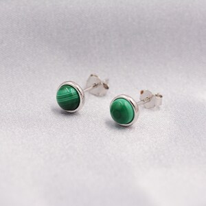 Natural Malachite Stone Stud Earrings in Sterling Silver 5mm Genuine Malachite Stud Earrings Semi Precious Gemstone image 6