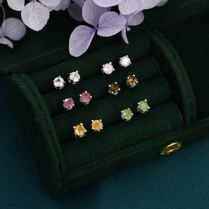 Natural Raw Tourmaline Stone Stud Earrings in Sterling Silver -  Genuine Tourmaline Crystal Stud Earrings  - Semi Precious Gemstone