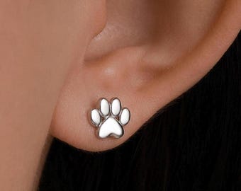 Very Tiny Paw Print Stud Earrings in Sterling Silver, Silver or Gold or Rose Gold, Pet Earrings, Dog Earrings, Cat Earrings