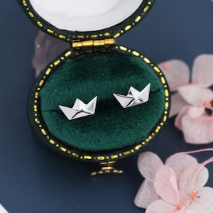 Orecchini a forma di barca di carta origami in argento sterling, argento, oro o oro rosa, orecchini a forma di barca, orecchini origami