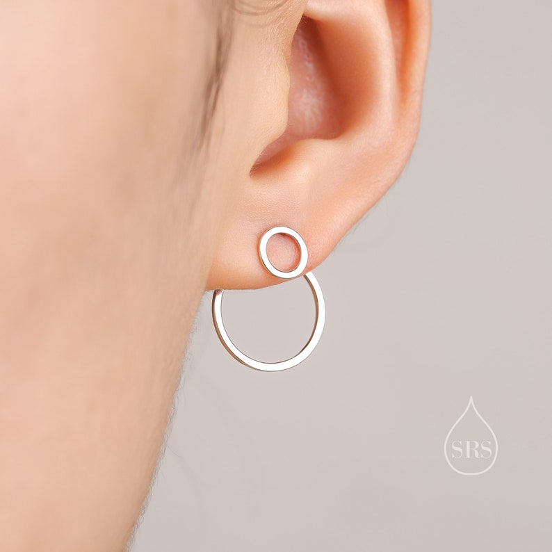 Double Circle Ear Jacket in Sterling Silver, Two Way Earrings, Detachable Circle, Front and Back Earrings, Silver Gold or Rose Gold image 1