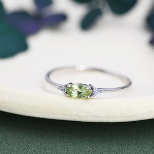 Natural Peridot Ring in Sterling Silver, Genuine Green Periot Ring, Dainty Gemstone Ring, US 5-8. August Birthstone