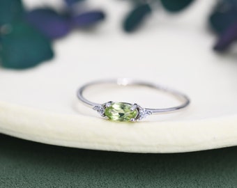 Natural Peridot Ring in Sterling Silver, Genuine Green Periot Ring, Dainty Gemstone Ring, US 5-8. August Birthstone