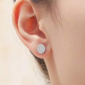 Orecchini a bottone con disco rotondo in CZ in argento sterling, orecchini con moneta in CZ, orecchini a bottone con cerchio da 8 mm, orecchini con moneta in pavé di CZ, argento o oro