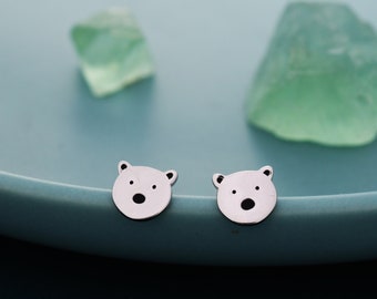 Sterling Silver Polar Bear Stud Earrings, Silver Polar Bear Earrings, Bear Earrings, Tiny Polar Bear Stud, Cute Polar Bear Stud Earrings