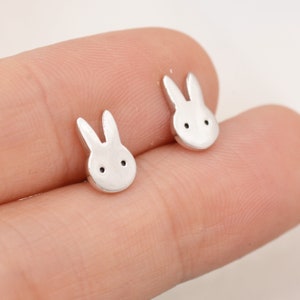 Cute Bunny Earrings in Sterling Silver, Rabbit Stud Earrings, Rabbit Head Earrings, Animal Earrings image 5