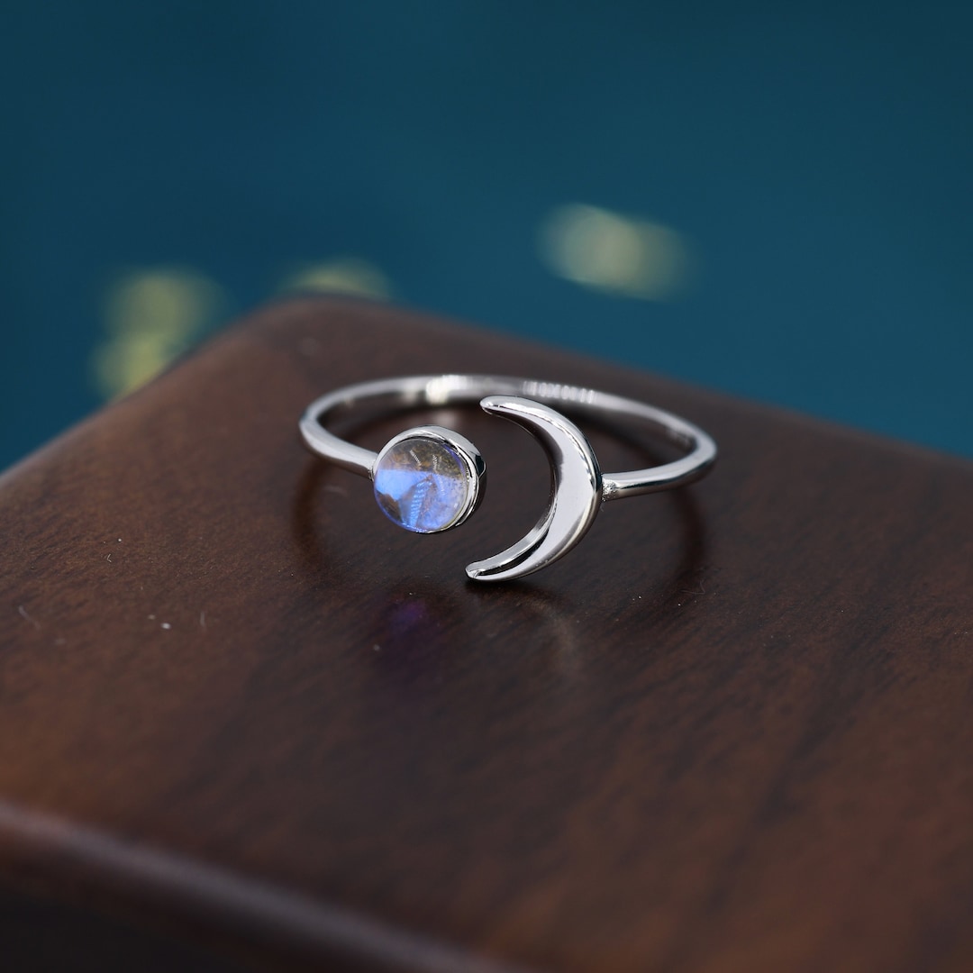 マッシュ SILVER 925 バングル ブルー ムーンストーン moon Sterling Silver Moonstone Moon Ring, Full Moon and Cresent Moon