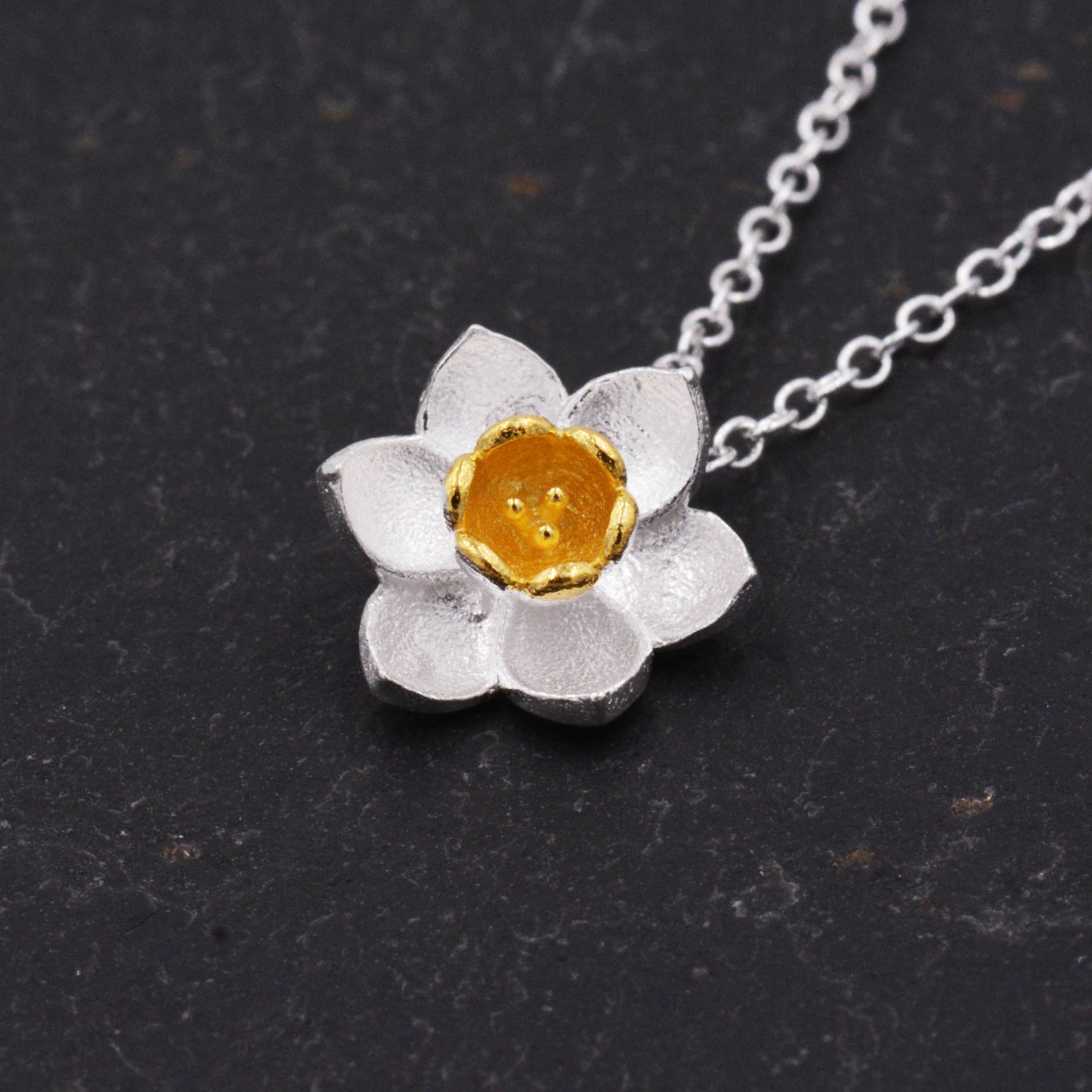 Sterling Silver Tiny Little Daffodil Flower Blossom Pendant
