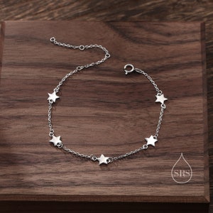 Five Star Motif Bracelet in Sterling Silver, North Star Bracelet, Sunburst Star Bracelet, Star Motif