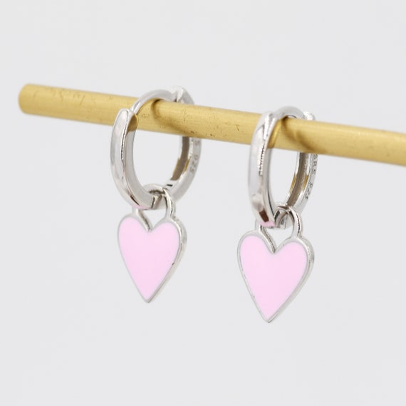 Heart Earrings with Charm Dangle Sterling Silver Heart Earrings with Charm Dangle Sterling Silver