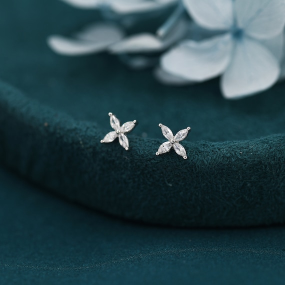 Sterling Silver Marquise CZ Flower Post Earrings Sterling Silver Marquise CZ Flower Post Earrings